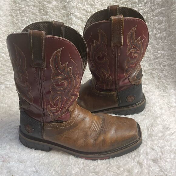 JUSTIN  leather Brown burgundy,& Black Cowboy Boots, Steel square ToeSZ9.5 main image 14